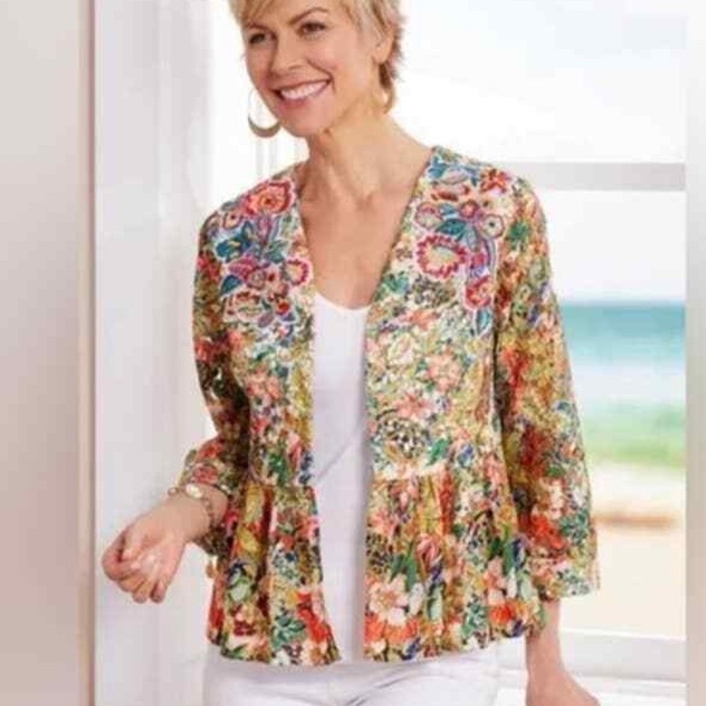 NWT Soft Surroundings Ariege Womens Floral Beaded Multicolor Blazer Jacket 3X